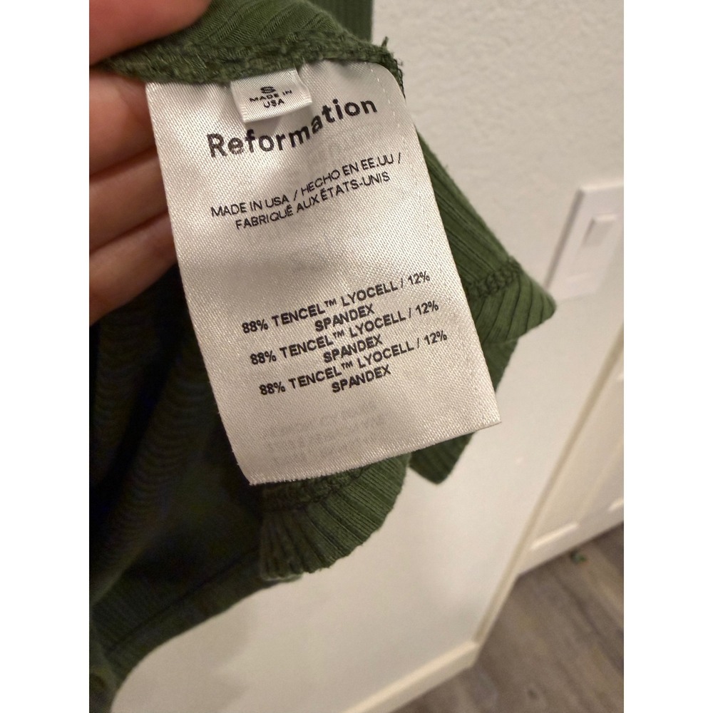 Reformation Amy Knit Green Ribbed Ruched Button Up Mini Dress Small - Picture 7 of 8